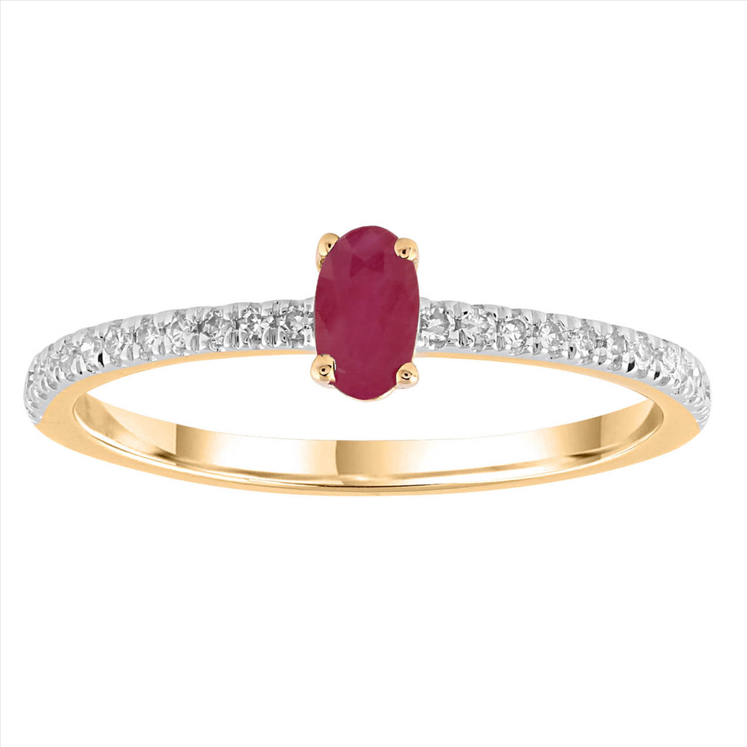 9CT YELLOW GOLD RUBY AND DIAMOND RING TDW=0.12CT HI I1
