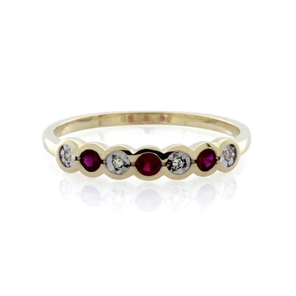 9CT YELLOW GOLD CREATED RUBY AND DIAMOND RING TDW=0.013CT JK P1 Size O