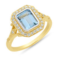9CT YELLOW GOLD AQUAMARINE & DIAMOND RING