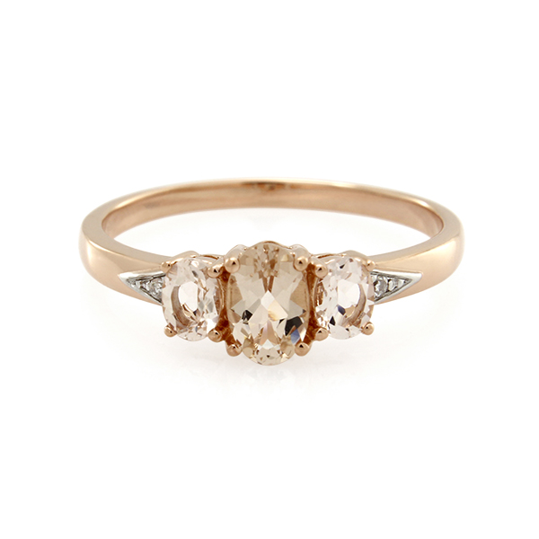9CT ROSE GOLD MORGANITE AND DIAMOND RING MORGANITES 3=0.66CT TDW=0.01CT HI P1 Size O