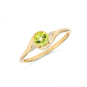 9CT YELLOW GOLD PERIDOT AND DIAMOND RING
