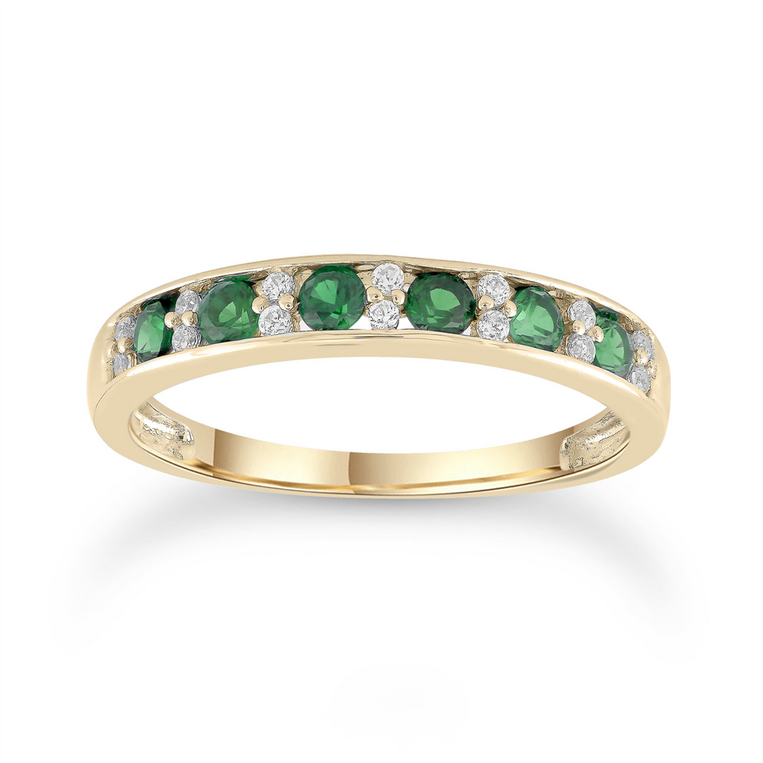 9CT YELLOW GOLD EMERALD AND DIAMOND RING TDW=0.10CT HI I1 SIZE N