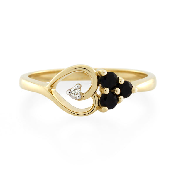 9CT YELLOW GOLD BLACK SAPPHIRE AND DIAMOND DRESS RING TDW = 0.012 JK P1 Size O