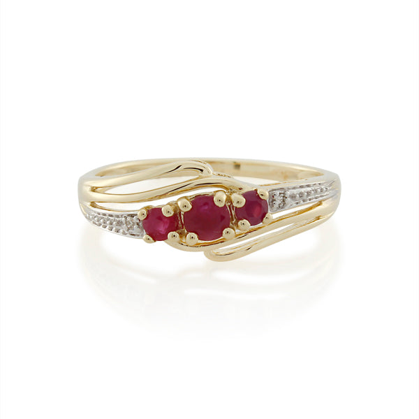 9CT YELLOW GOLD RUBY AND DIAMOND DRESS RING TDW = 0.010 JK P1 Size O