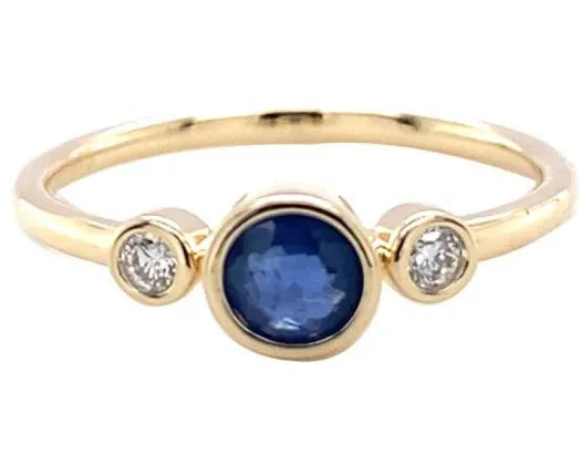 9CT YELLOW GOLD SAPPHIRE AND DIAMOND RING TDW=0.06CT HI SI SIZE N