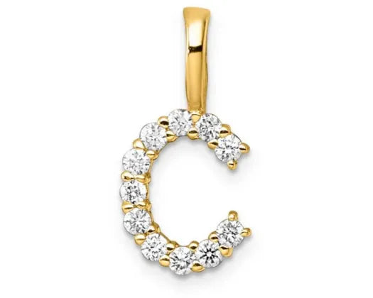 9Ct Yellow Gold 0.10Ct F Vs Lab Grown Diamond "C" Initial Pendant On 9Ct Yellow Gold Cable Chain 40-45Cm
