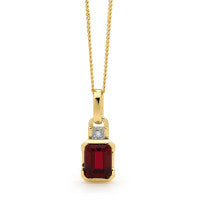 9CT YELLOW GOLD CREATED RUBY & DIAMOND PENDANT