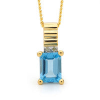 9CT YELLOW GOLD BLUE TOPAZ AND DIAMOND PENDANT