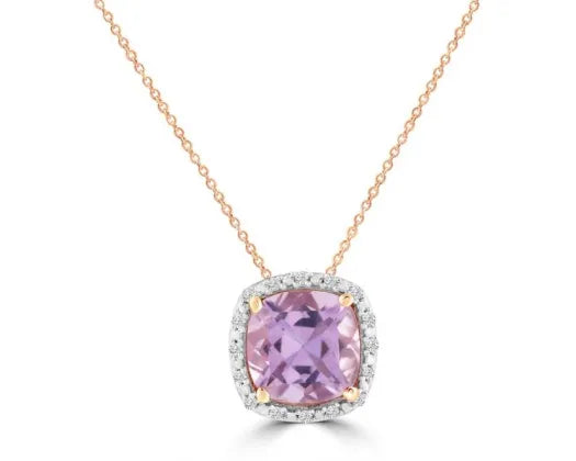 9Ct Rose Gold Pink Amethyst And Diamond Pendant With Attached 9Ct Rose Gold 45Cm Chain Tdw=0.05Ct Hi I1