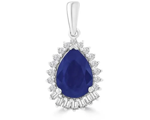 9CT WHITE GOLD SAPPHIRE AND DIAMOND PENDANT TDW=0.08CT HI I1