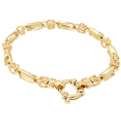 9CT YELLOW GOLD HANDMDAE TULLIP BRACELET 21cm