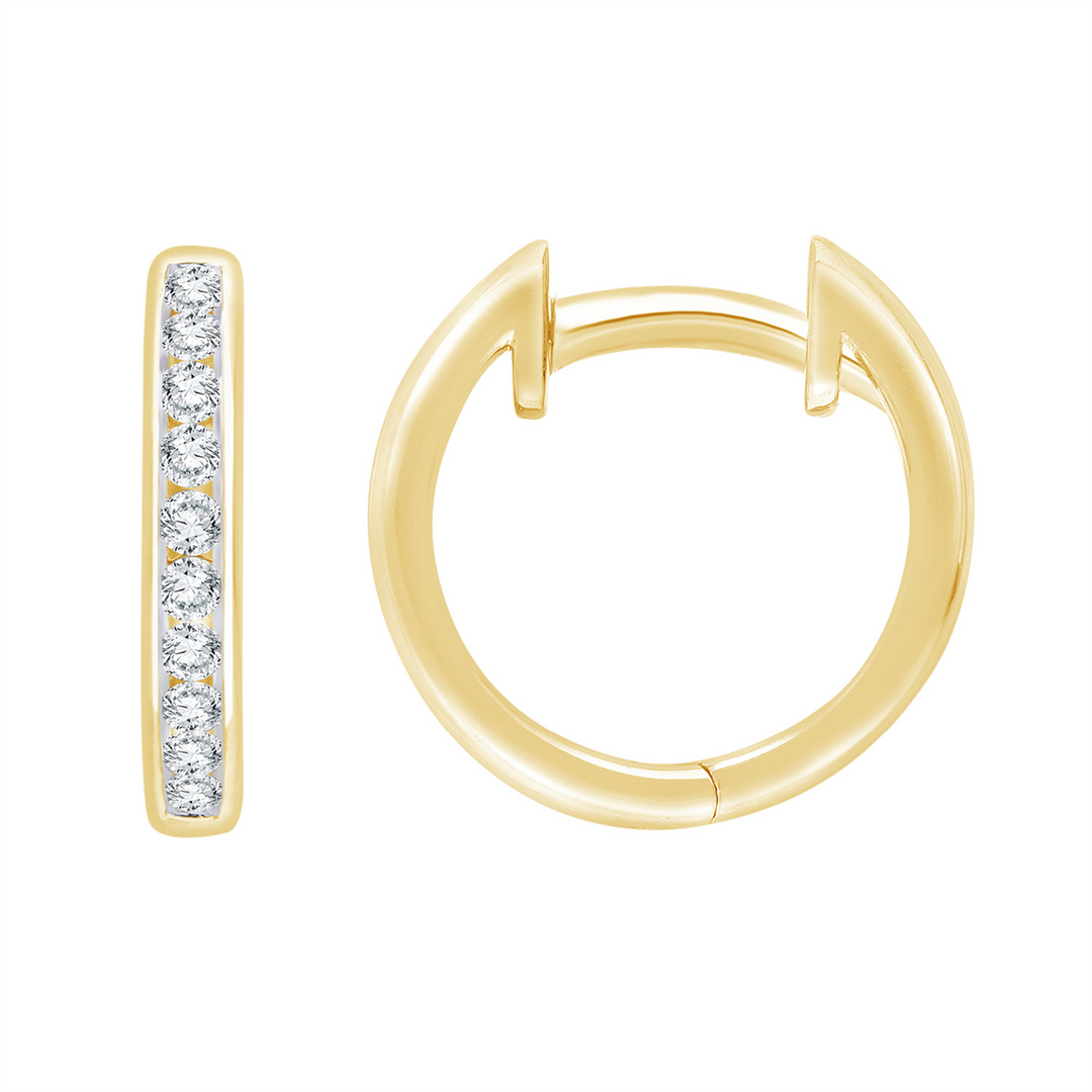 9CT YELLOW GOLD 0.25CT F VS LAB GROWN DIAMOND CHANNEL SET ROUND HUGGIE EARRINGS