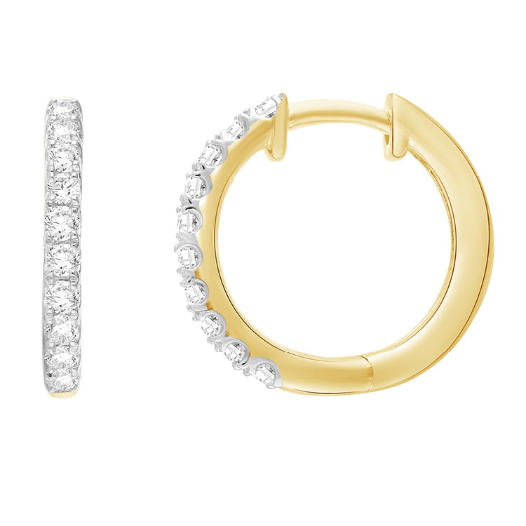 9CT YELLOW GOLD 0.50CT F VS LAB GROWN DIAMOND CLAW SET ROUND HUGGIE EARRINGS