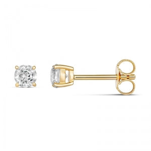 9CT YELLOW GOLD 4mm ROUND CLAW SET WHITE TOPAZ STUD EARRINGS APRIL BIRTHSTONE