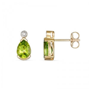 9CT YELLOW GOLD PERIDOT AND DIAMOND STUD EARRINGS