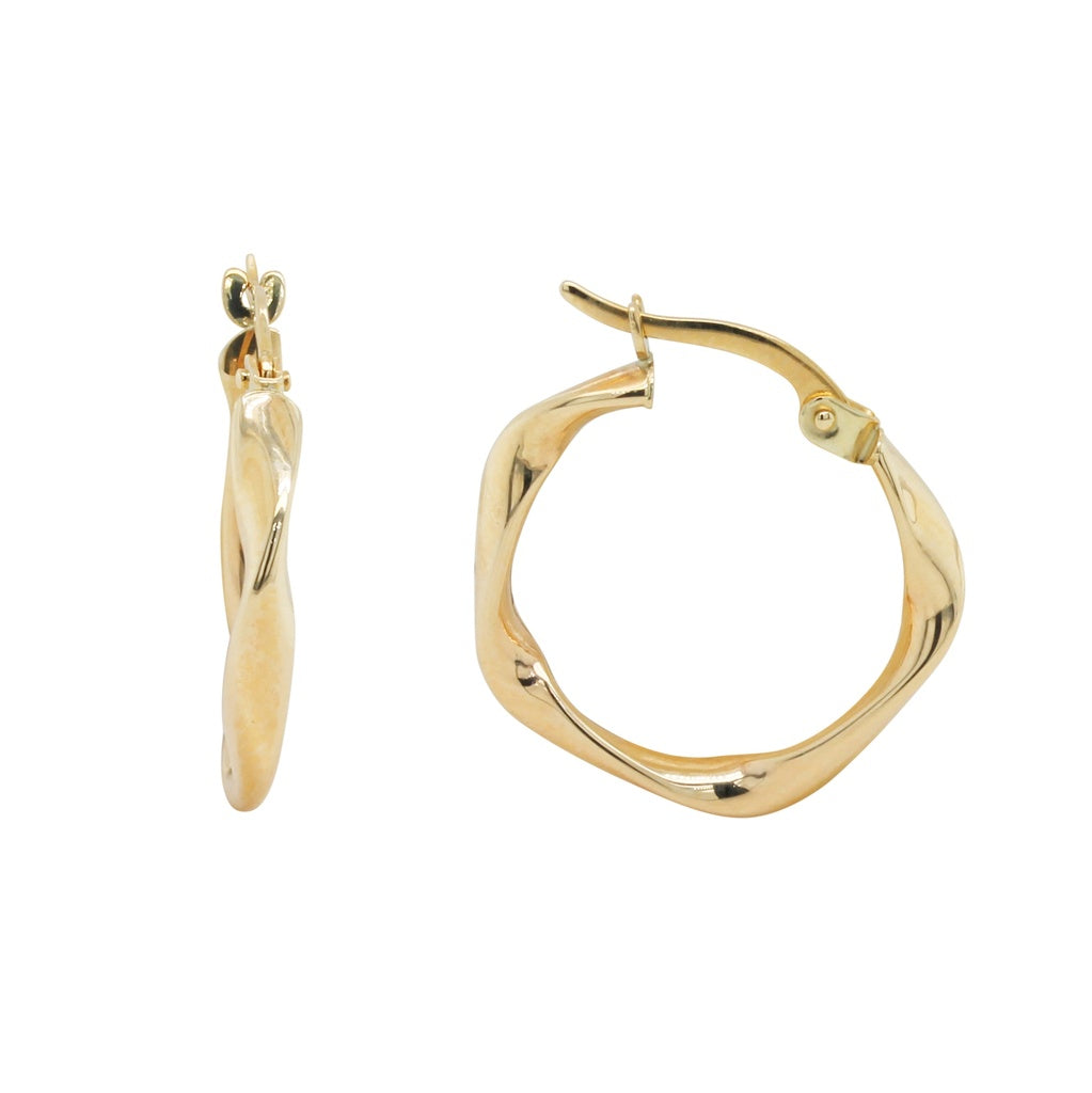 9CT YELLOW GOLD SWIRL HOOP EARRINGS