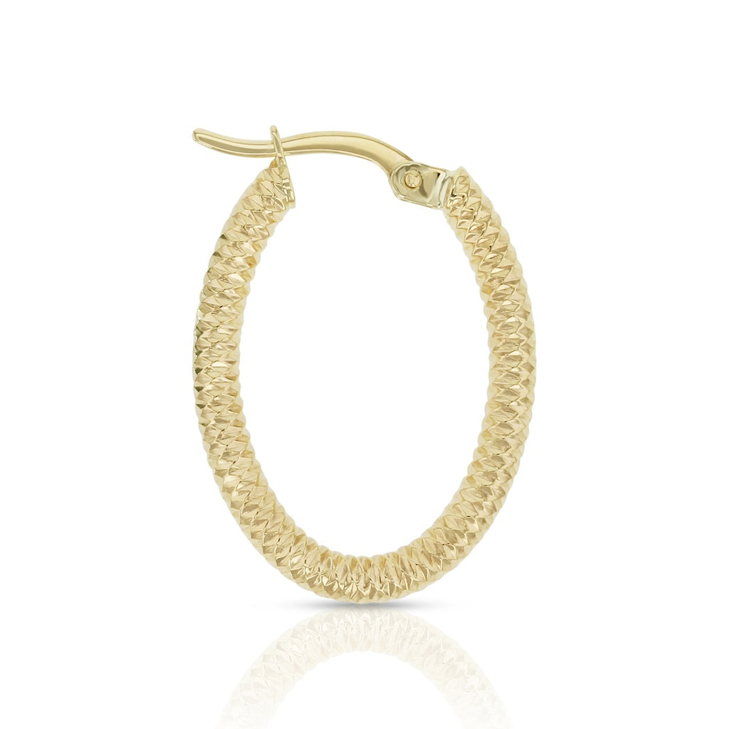 9CT YELLOW GOLD DIAMOND CUT OVAL 20MM HOOP EARRINGS