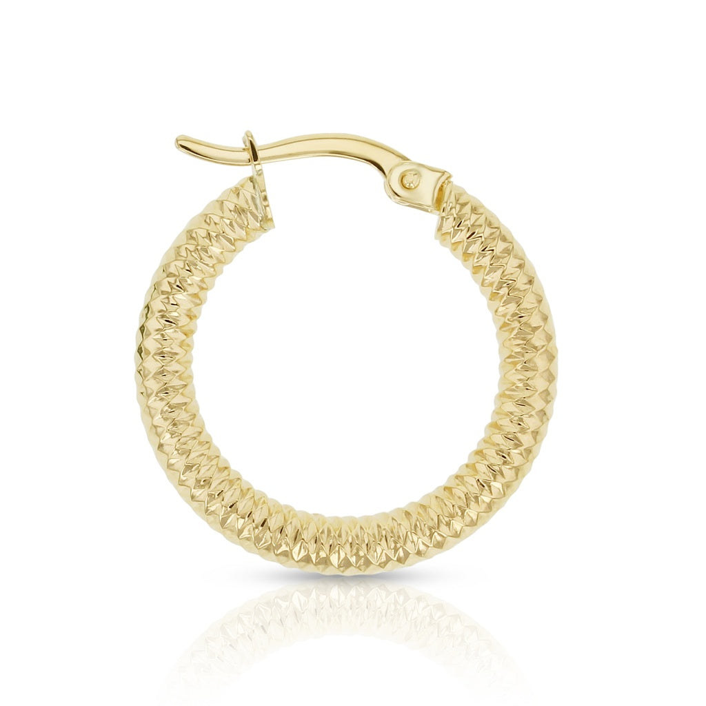 9CT YELLOW GOLD DIAMOND CUT 15mm HOOP EARRINGS