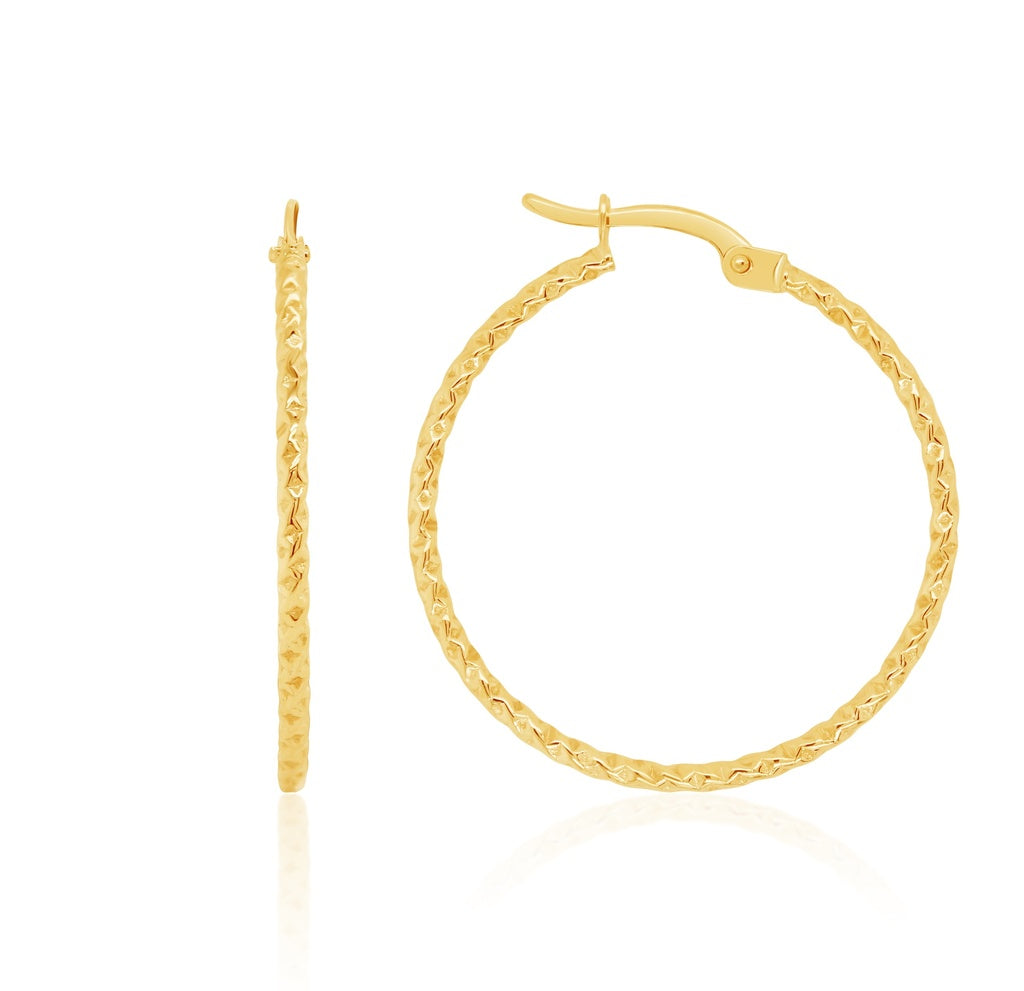 9CT YELLOW GOLD DIMPLED 25MM HOOP EARRINGS