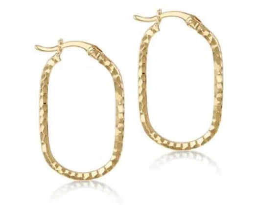 9CT YELLOW GOLD DIAMOND CUT MED OVAL HOOP EARRINGS