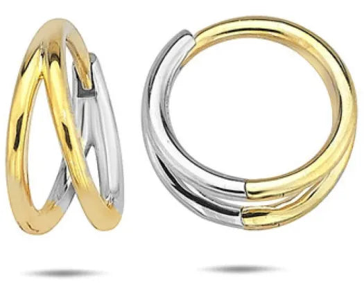 9CT YELLOW & WHITE GOLD SPLIT HUGGIE EARRINGS 13.5MM