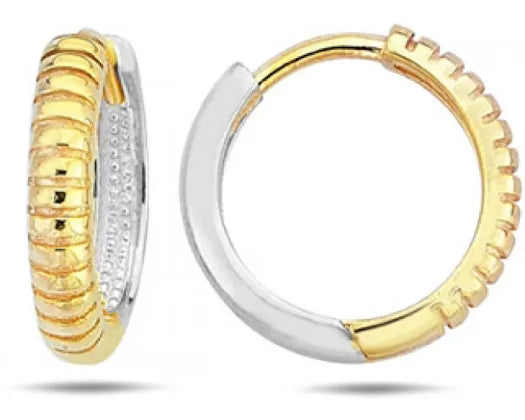 9CT YELLOW AND WHITE GOLD HUGGIE EARRINGS 14mm