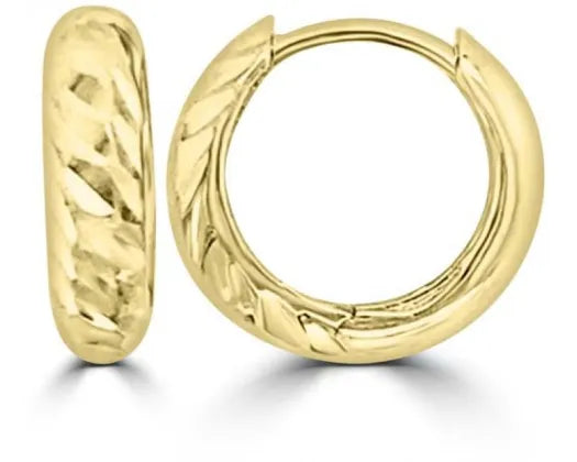 9CT YELLOW GOLD TEXTURED HOLLOW CREOLE EARRINGS