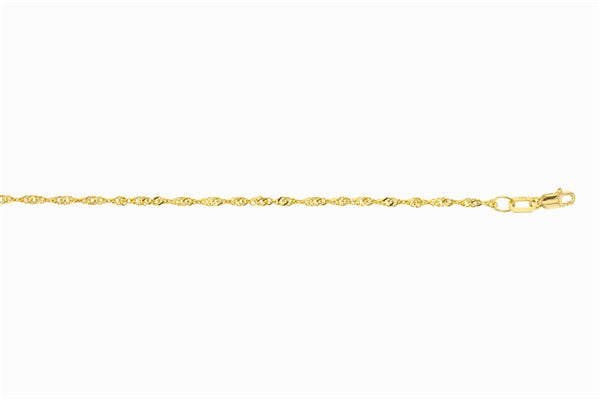 9CT YELLOW GOLD SOLID 1.8mm SINGAPORE TWISTH CHAIN 45CM