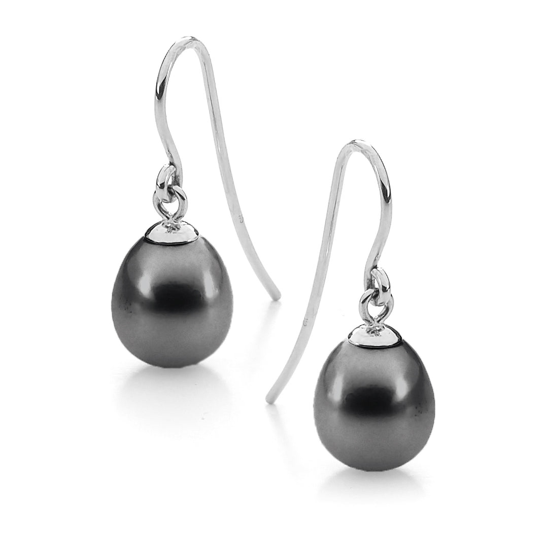 S/S DYED BLACK 9-9.5MM FWP SHEP HOOK EARRINGS
