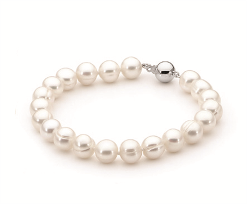WHITE CIRCLE 8-9MM FWP BRACELET S/S CLASP