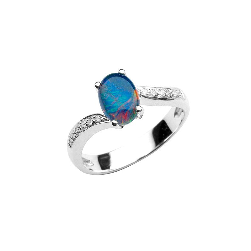 STERLING SILVER 8X6mm OVAL TRIPLET OPAL AND CZ RING SIZE P