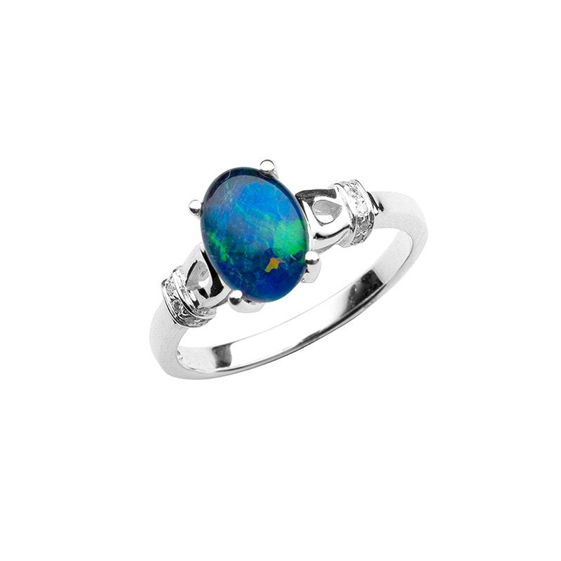 STERLING SILVER 10X8mm TRIPLET OPAL AND CUBIC ZIRCONIA RING SIZE P