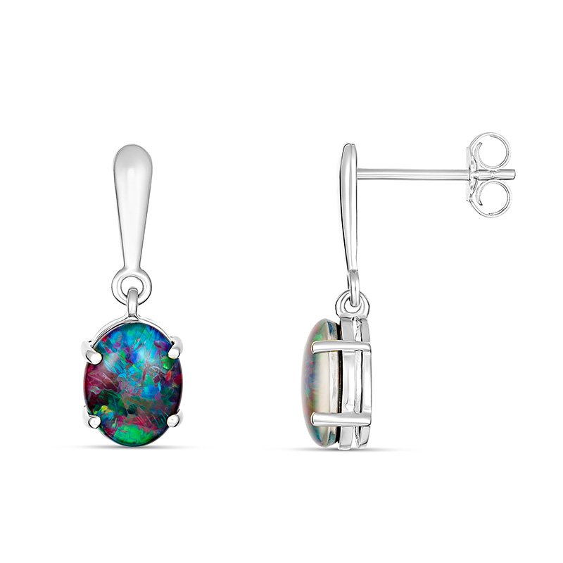 Sterling Silver 10x8mm oval triplet opal earrings