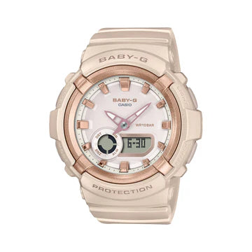 BABY G DUO S/WTCH ALARM 100M WR PINK FACE & BEZ GREEN RES BAND