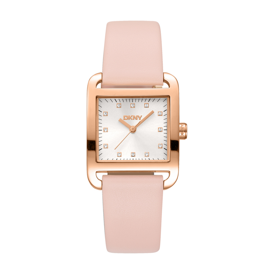 DKNY CITY MIDI SILVER PINK LEATHER BAND WATCH