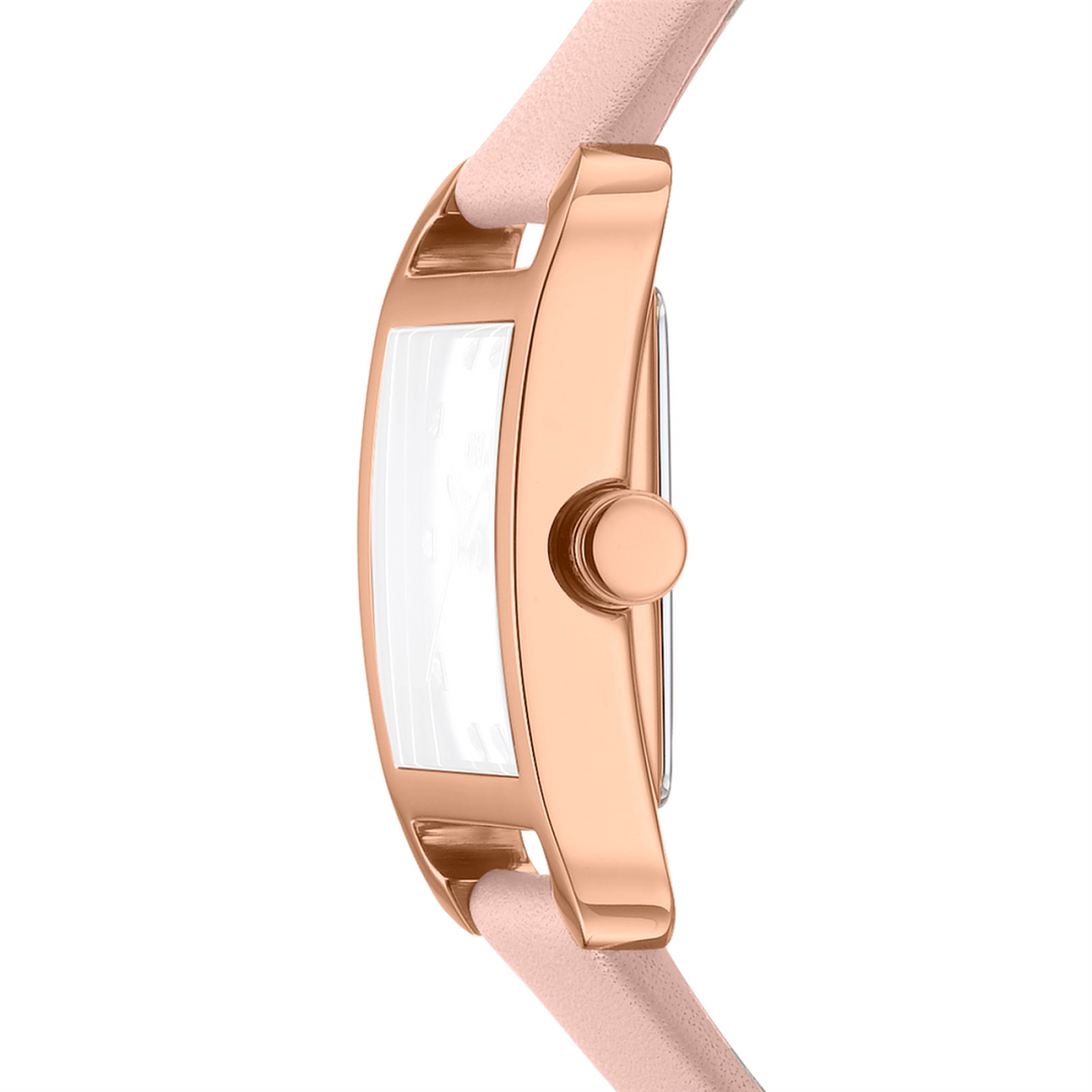 DKNY CITY MIDI SILVER PINK LEATHER BAND WATCH