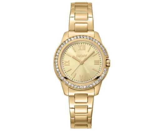 DKNY EVENING CHAMPAGNE DIAL CRYST IPG BLET WATCH