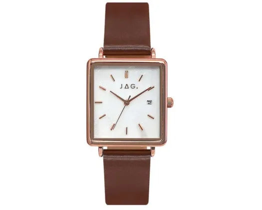 JAG LEURA WHITE MOTHER OF PEARL DIAL IPR 27.5mm BROWN STRAP WATCH