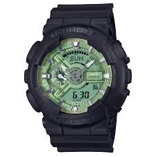 G SHOCK DUO RUGGED W TIME SW ALARM 200M WR GREEN FACE BLACK RESIN BAND
