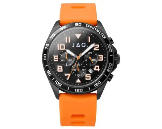 JAG BEACHPORT BLK DIAL IPBLK 46MM ORANGE BAND