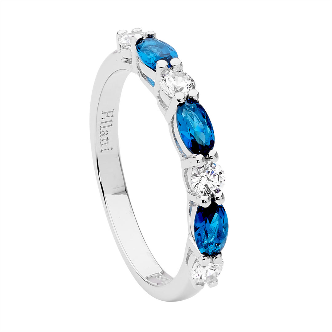 SS LONDON BLUE OVAL WH RND CZ RING SIZE 9