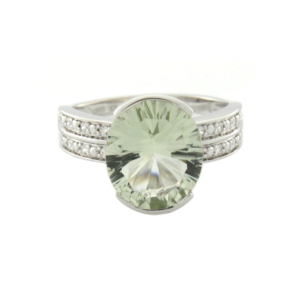STERLING SILVER GREEN AMETHYST & CZ RING Size O