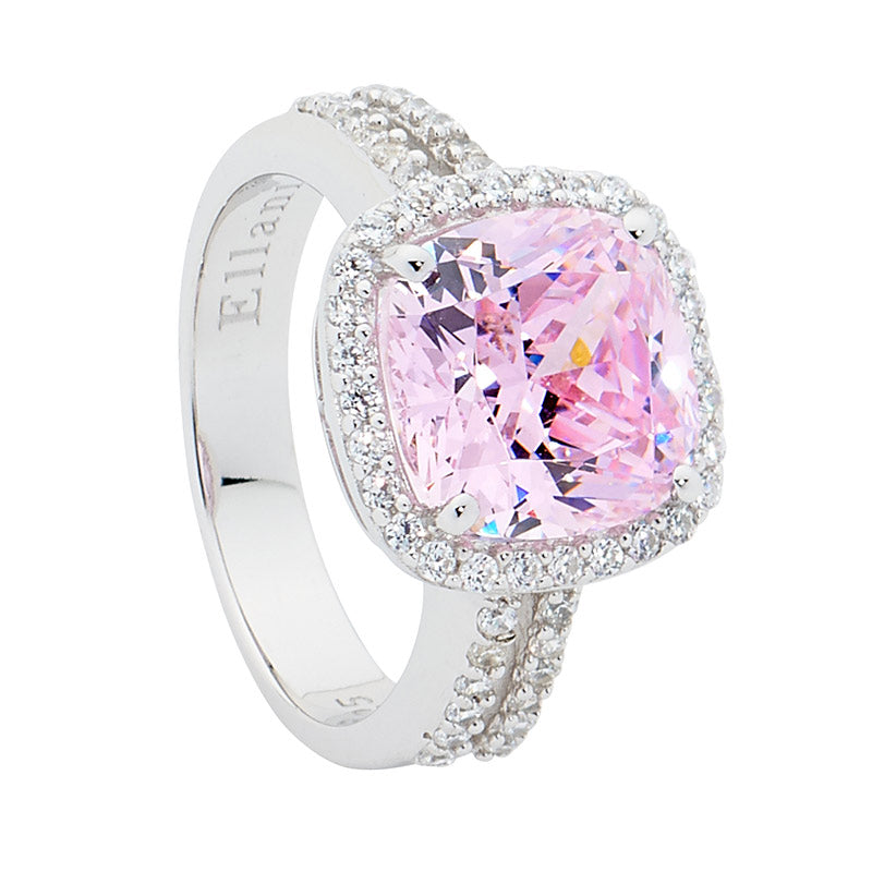 SS LIGHT PINK CUSHION CUT CZ WH CZ SURROUND AND SPLIT BAND SIZE 9