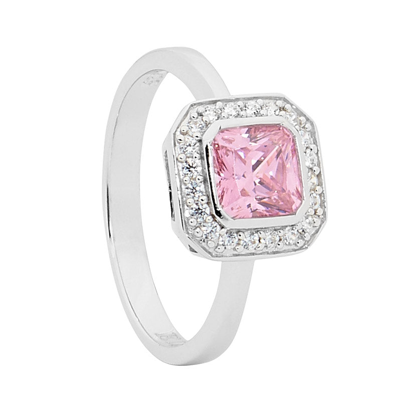 SILVER PINK CZ RING