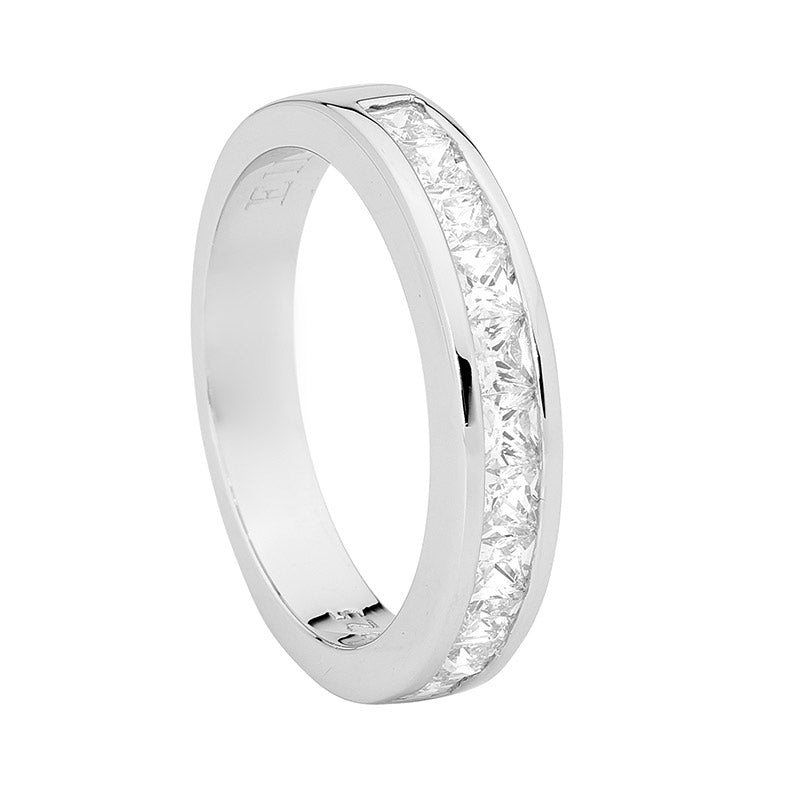 SS WH PRINCESS CUT CZ CHANNEL SET RING SIZE 7