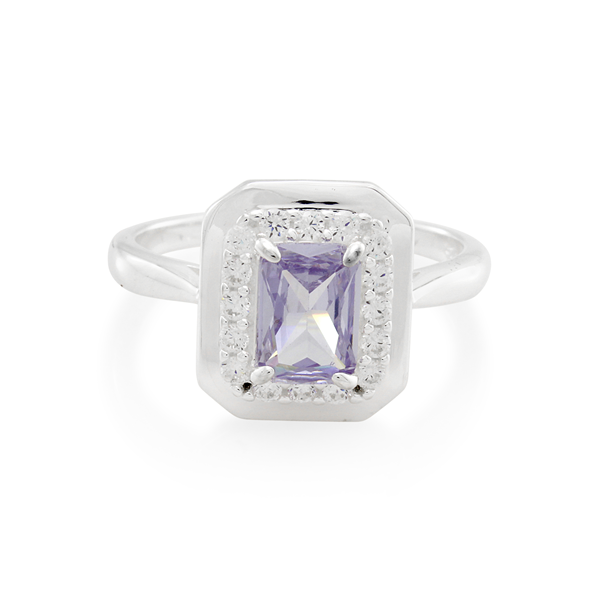 STERLING SILVER LAVENDER CZ/CZ RING SIZE O