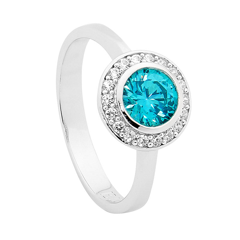 STERLING SILVER ROUND MINT CZ SOL W WH CZ CLAW SURROUND RING SIZE 9