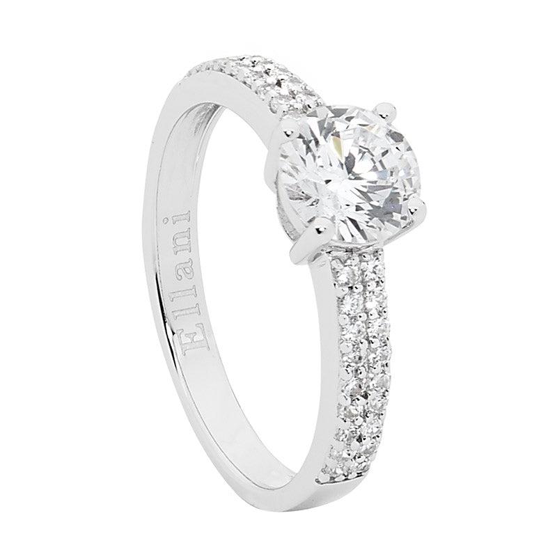 SS WH CZ 7MM ROUND CUT SOLITAIRE W DOUBLE ROW PAVE BAND SIZE 10