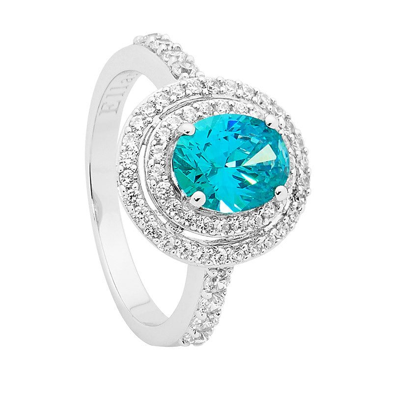 SS MINT CZ OVAL W/WH CZ DBL HALO SURROUND SIZE 9