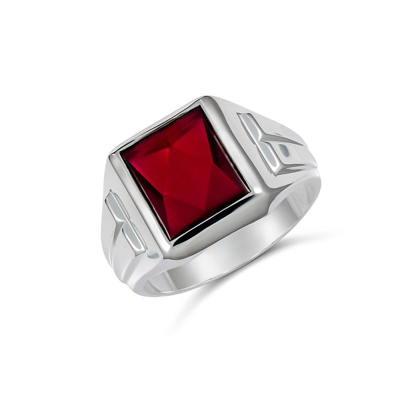 Sterling silver 12x10mm rectangle synthetic garnet ring size U